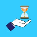 Human hand holds hourglass clocks with sand. Time management. vector illustration Royalty Free Stock Photo