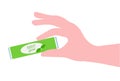 A human hand holds a package of mint chewing gum. Vector illustration, Chewing gum.