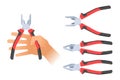 Human hand holds a pair of pliers. Repair tool illustration. Royalty Free Stock Photo