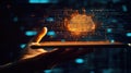 AI Brain Interface on Tablet Human Hand Connecting to Artificial Intelligence, Technology, Innovation Royalty Free Stock Photo