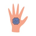 Human Hand with Implanted Chip as Future Nano Technology Vector Illustration