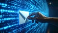 Hand Touching Digital Email Icon for Secure Communication and Data Transfer Royalty Free Stock Photo