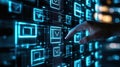 Digital Checklist Verification Hand Interacting with Glowing Blue Virtual Interface for Task Management and Online Survey