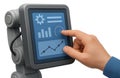 hand touching touchscreen panel of industrial robot Royalty Free Stock Photo