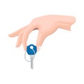 Human Hand Isolated Holding One Key on White.