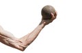 A human hand holds a metal ball Royalty Free Stock Photo