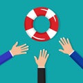 Human hand and lifebuoy. A life saving or business survival idea. vector illustration