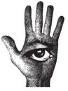 Human hand with masonic all seeing eye symbol Royalty Free Stock Photo