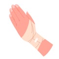 Human hand with medical bandage, broken injured arm and wrist with elastic bandage wrap Royalty Free Stock Photo