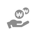 Human hand and money dropping Korean won coin icon Royalty Free Stock Photo