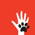 Human hand and paw print Royalty Free Stock Photo