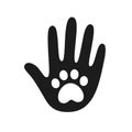 Human hand with pet paw print Royalty Free Stock Photo