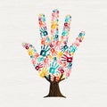 Human hand print tree concept for social help Royalty Free Stock Photo