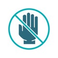 Human hand with prohibition sign colored icon. No touch, hygiene protection, dirty hands symbol