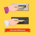 Human hand putting banknotes to ATM cash validator