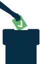 Human hand putting vote bulletin into ballot box, silhouette. Election day. Vector illustration Royalty Free Stock Photo