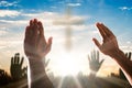 Human Hand Raising Hands With Cross In The Center Royalty Free Stock Photo