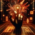 Digital Hand Interacting with Futuristic Interface and Glowing Data Points Royalty Free Stock Photo