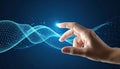 Human Hand Interacting with Digital Network Wave Royalty Free Stock Photo