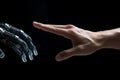 Human hand and robot finger touch sense of technology. AI Generated