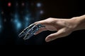 Human hand and robot finger touch sense of technology. AI Generated