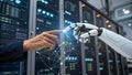Human and Robot Collaboration AI Technology Partnership in Data Center AI generated. Royalty Free Stock Photo