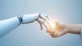 Human Hand and Robotic Hand Connecting AI Technology Future