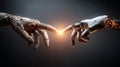 Human And Robotic Hand Touching With Glowing Energy AI Technology Concept Royalty Free Stock Photo