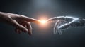 Human And Robotic Hand Touching With Glowing Energy AI Technology Concept Royalty Free Stock Photo