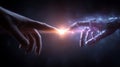 Human And Robotic Hand Touching With Glowing Energy AI Technology Concept Royalty Free Stock Photo