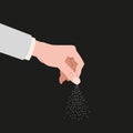 Human hand salting, salts, spice. Cooking gesture sprinkle vector isolated cartoon style illustration