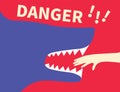 Human Hand in Shark Jaws and Word Danger Banner