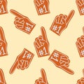 Human hand show indicate one symbol game fun toy fan baseball gesture seamless pattern background vector illustration. Royalty Free Stock Photo