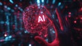 A human hand showcasing AI technology, representing an artificial intelligence digital tool akin to a brain, displayed Royalty Free Stock Photo