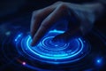 Persons Hand Touching Blue Circular Object