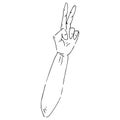 Human hand with the sign of peace. Hand with two fingers out. PEACE. Vector illustration. Simple hand drawn icon Royalty Free Stock Photo