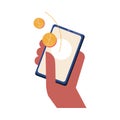 Human hand with smartphome ordering and paying online Royalty Free Stock Photo