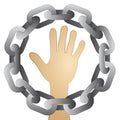 Human hand in strong steel circle chain Royalty Free Stock Photo