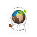 Human hand supporting earth globe in two options of Earth Drying and Life`s Dying. Royalty Free Stock Photo