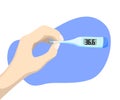 Human hand with thermometer showing 36.6 degrees. Normal temperature of human body. Electronic thermometer Royalty Free Stock Photo