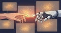 Human Hand Touching Artificial Intelligence Robot Hand Interacting with Digital Network Technology Concept Royalty Free Stock Photo