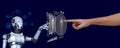 human hand touching digital health icon 3D robotic using algorithm choosing treatment for on line patient Royalty Free Stock Photo