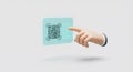 Human Hand Pointing at Digital Qr Code on Transparent Interface with Futuristic Technology Style Royalty Free Stock Photo