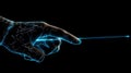 Human hand touching hologram screen with finger with glowing polygonal wireframe on dark background generative AI Royalty Free Stock Photo