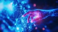 Human hand interacting with glowing network, creating digital connection, representing global technology, data and innovation Royalty Free Stock Photo
