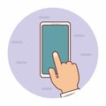 Human hand touching smartphone cartoon illustration