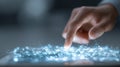 Human Hand Touching Transparent Digital Tablet With Network Technology Royalty Free Stock Photo