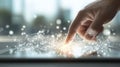 Human Hand Touching Transparent Digital Tablet With Network Technology Royalty Free Stock Photo