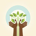 Human hand & tree icon with green leaves - eco concept vector. Royalty Free Stock Photo