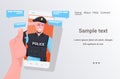 human hand using smartphone chatting with policeman during video call online communication concept